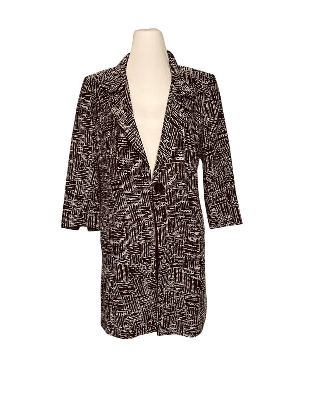 Lafayette 148 NY Coat Size 6 Black Cream Pockets Designer Abstract Geometric